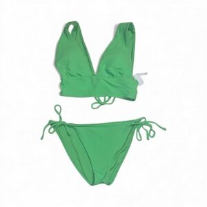 GB Lime Green Bikini Swim Suit Set Scrunchie Textured Wide Shoulder